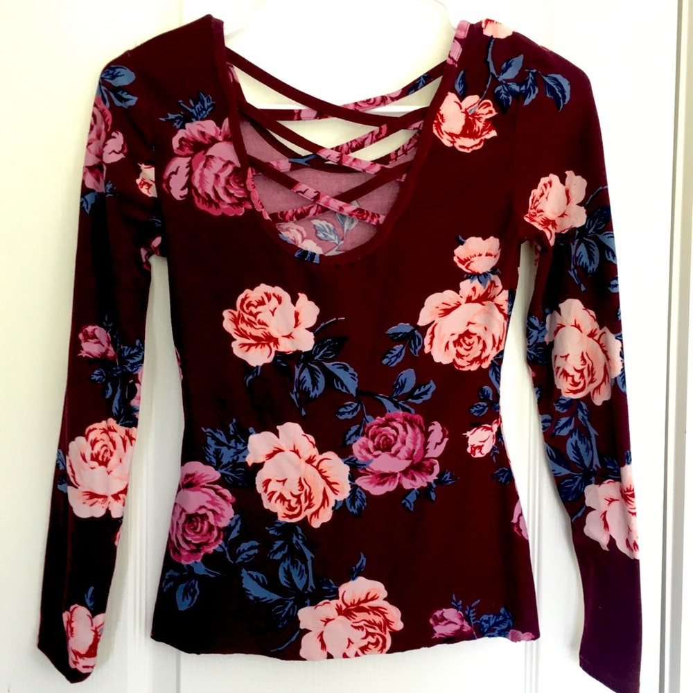 Maroon floral long sleeve shirt